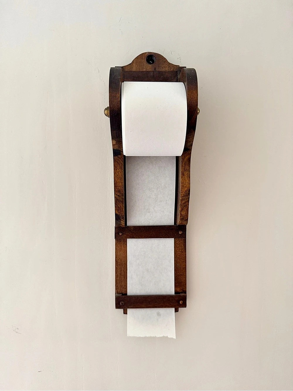 Vintage Wood Kitchen Wall Note Taker Roll Paper Holder Grocery List Farmhouse